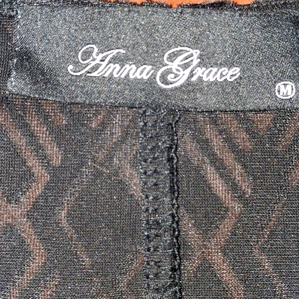 Anna Grace Semi-Sheer Black Velvet Long Sleeve Geometric Dress In A Medium. EUC - Picture 2 of 8